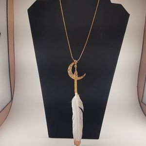 18 Inch Handmade Bright Gold Crescent  Moon/Feathe